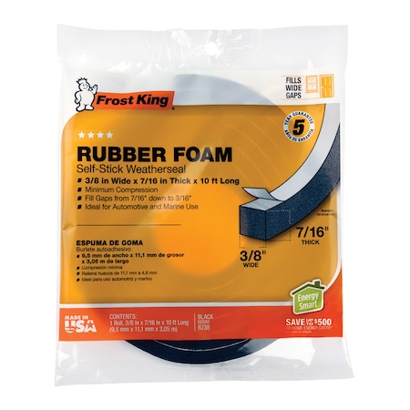 Frost King Frost King Black Rubber Foam Weather Seal For Doors and Windows 10 ft. L X 0.44 in. R738H